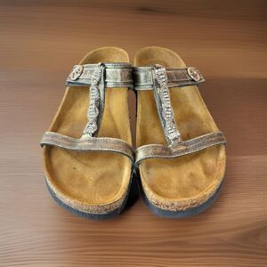 Naot Women's Malibu Pewter Leather Sandals Rhinestones Size 38 US 7.5